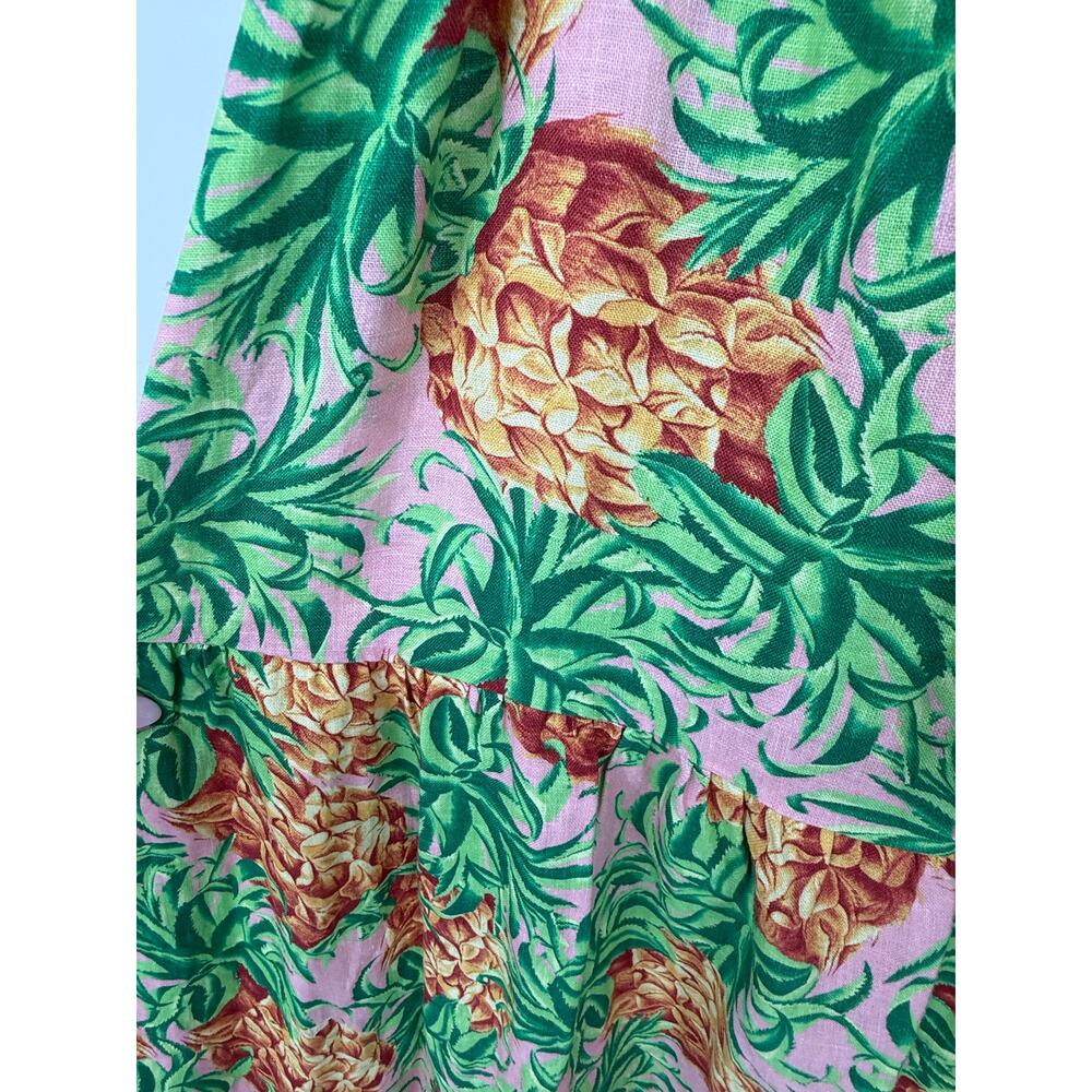 Farm Rio Pineapple Garden Linen Dress Off Shoulder Puff Sleeve Midi M Tropical - Picture 4 of 9